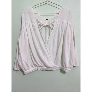 Free People White Linen Blend Surplice Wrap Top
